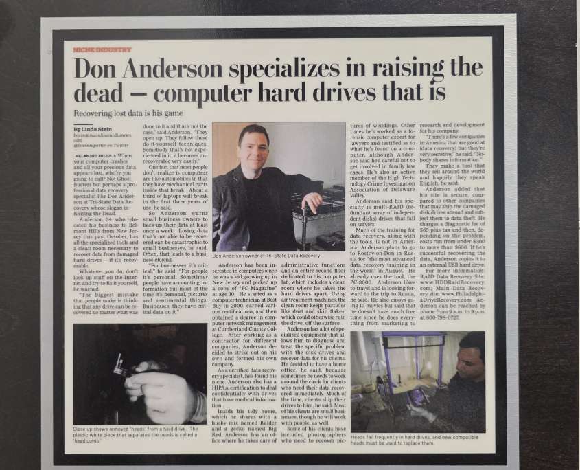 Tri-State Data Recovery Featured in Main Line Times (circa 2015)