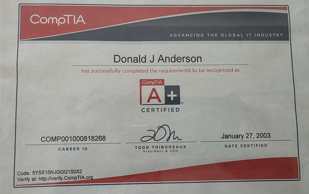 Don Anderson - A+ Certified