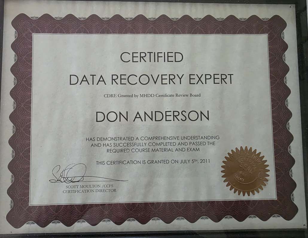 Don Anderson - Certified Data Recovery Expert 2011