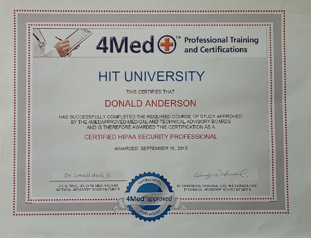 Don Anderson - Tri-State Data Recovery - Certified HIPAA Security Professional