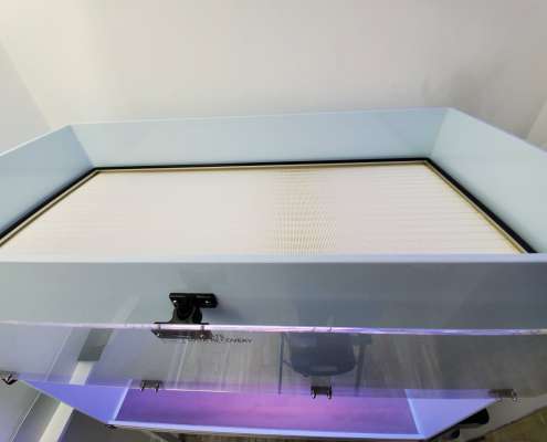 HEPA filter seated in the plenum above a Tri-State Data Recovery ISO Class 4 flow hood